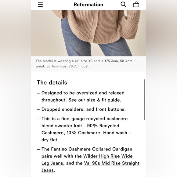 NEW Reformation Fantino Cashmere Collared Cardigan  in Oatmeal | size M - Picture 9 of 12